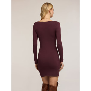 Motivi - Vestido ajustado de punto con escote corazón - Burgundy