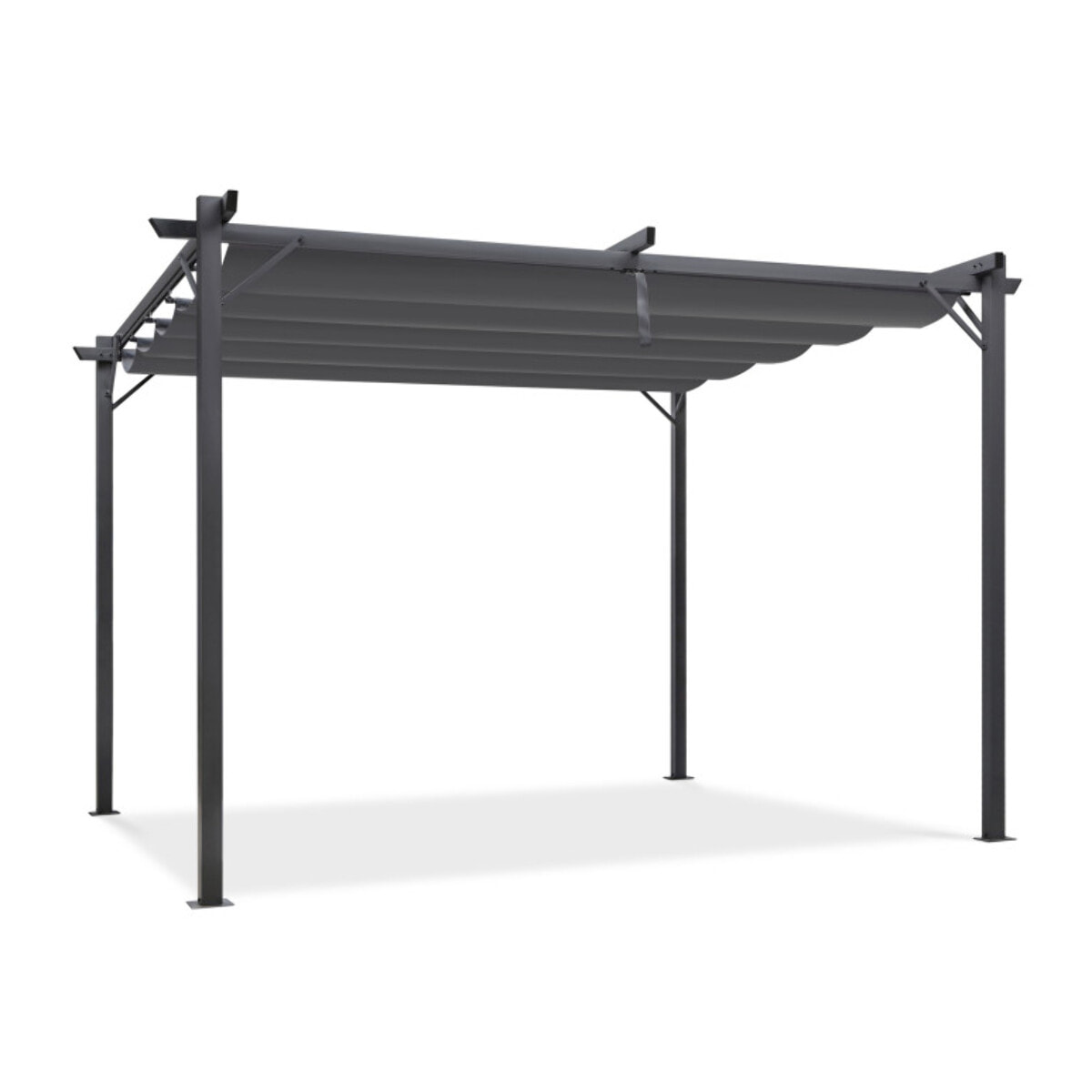 Pergola Marina en acier et toit rétractable gris 3x4m - Structure gris anthracite, toile et stores gris anthracite