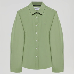 Camicia verde slim fit in popeline con logo