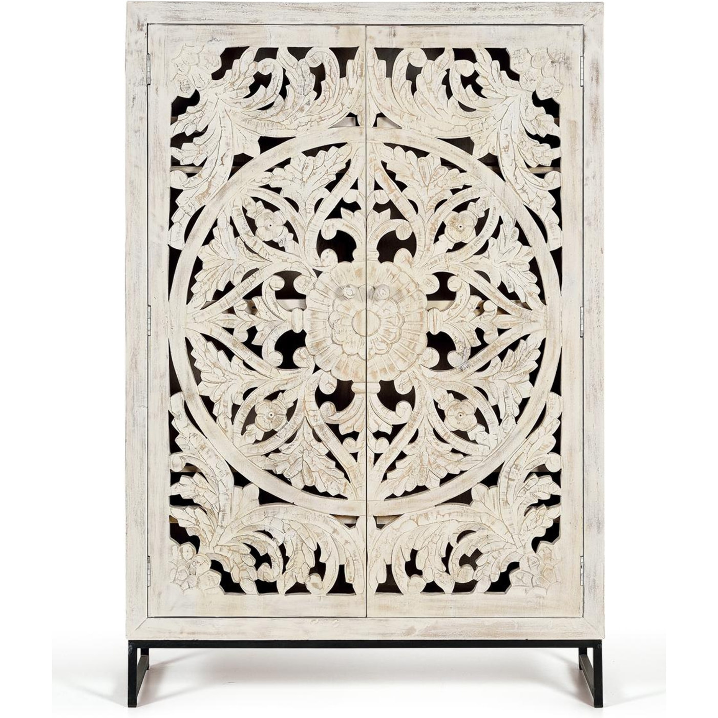 Alacena de Madera de Mango 110 Cm Estilo Étnico Boho Tallado