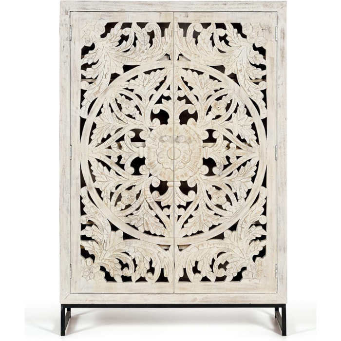 Alacena de Madera de Mango 110 Cm Estilo Étnico Boho Tallado
