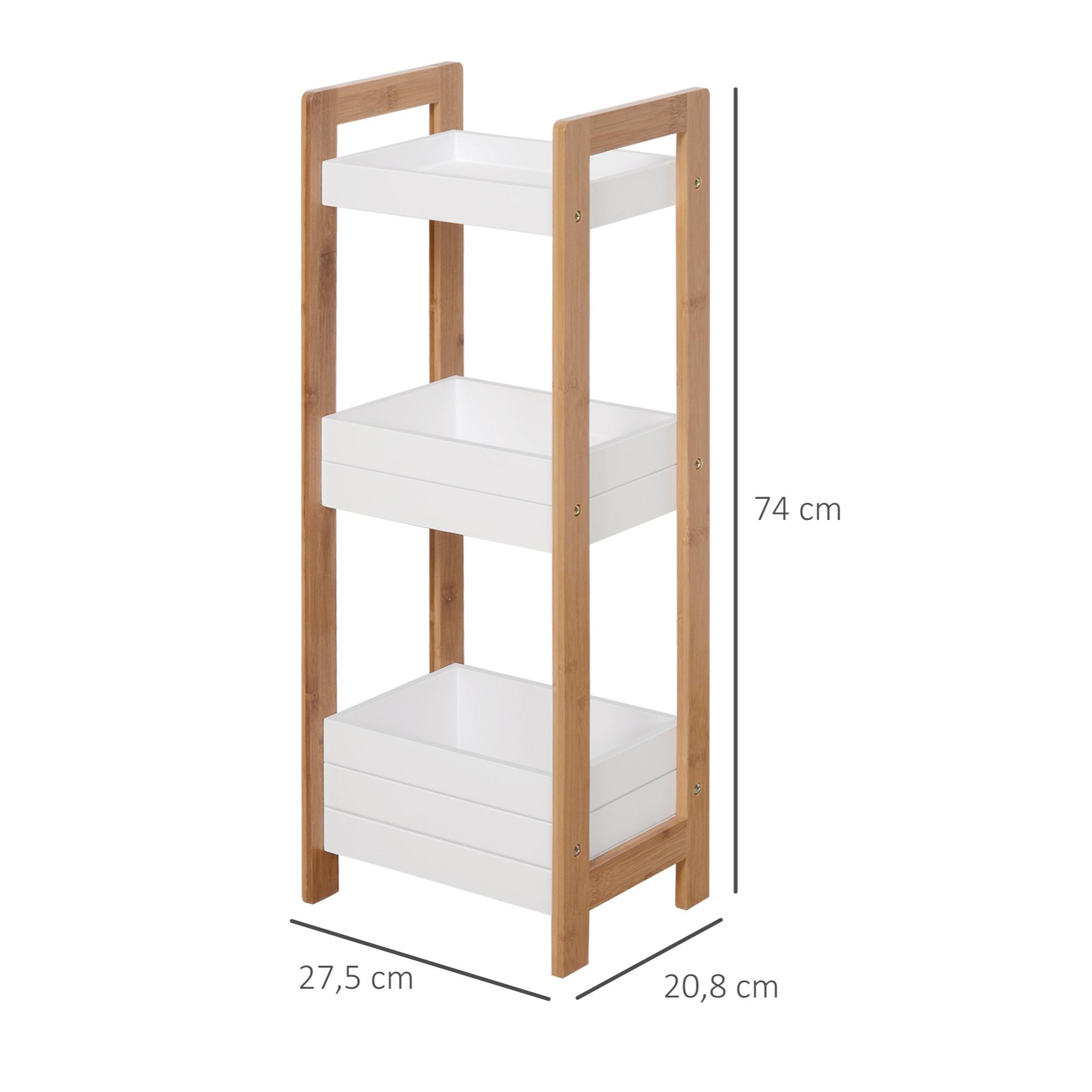 Estantería de Baño con 3 Estantes Bambú Cocina 27,5x20,8x74 cm Blanco y Natural