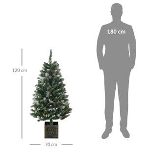 Árbol de Navidad Artificial con Maceta 120 cm Árbol de Navidad Nevado con 328 Ramas 20 Piñas y Soporte Metálico Decoración Navideña para Interiores Verde