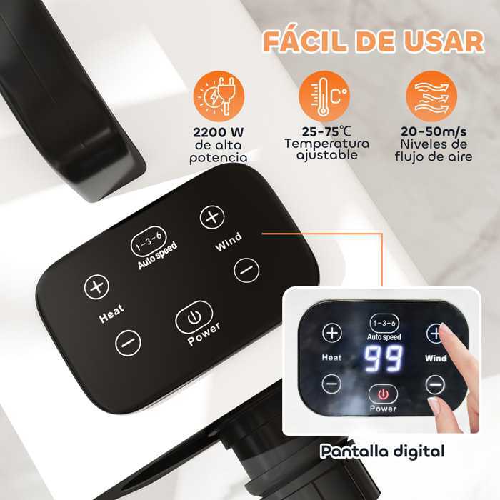 Secador de Perros Secador de Pelo para Perros 2200 W Velocidad y Temperatura Ajustables 3 Boquillas Pantalla Digital para Aseo Ducharse Secarse Blanco