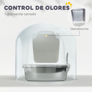 Arenero para Gatos de Acero Inoxidable XL, Caja de Arena para Gatos, Arenero con Tapa Abatible, Laterales Altos, Entrada Superior, Pala, sin Olores, Fácil de Limpiar, Antifugas, Blanco