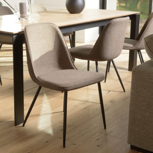 TOM - Lot de 2 chaises tissu marron dossier droit pieds acier noir