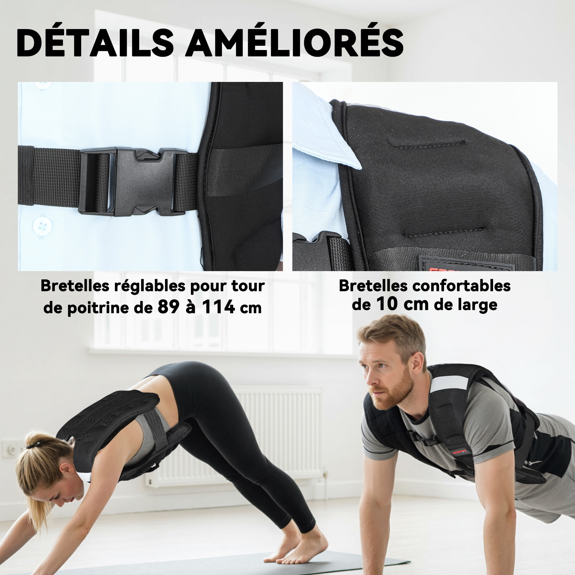 Gilet lesté veste lestée 8 Kg max. sangles réglables bandes réfléchissantes néoprène noir