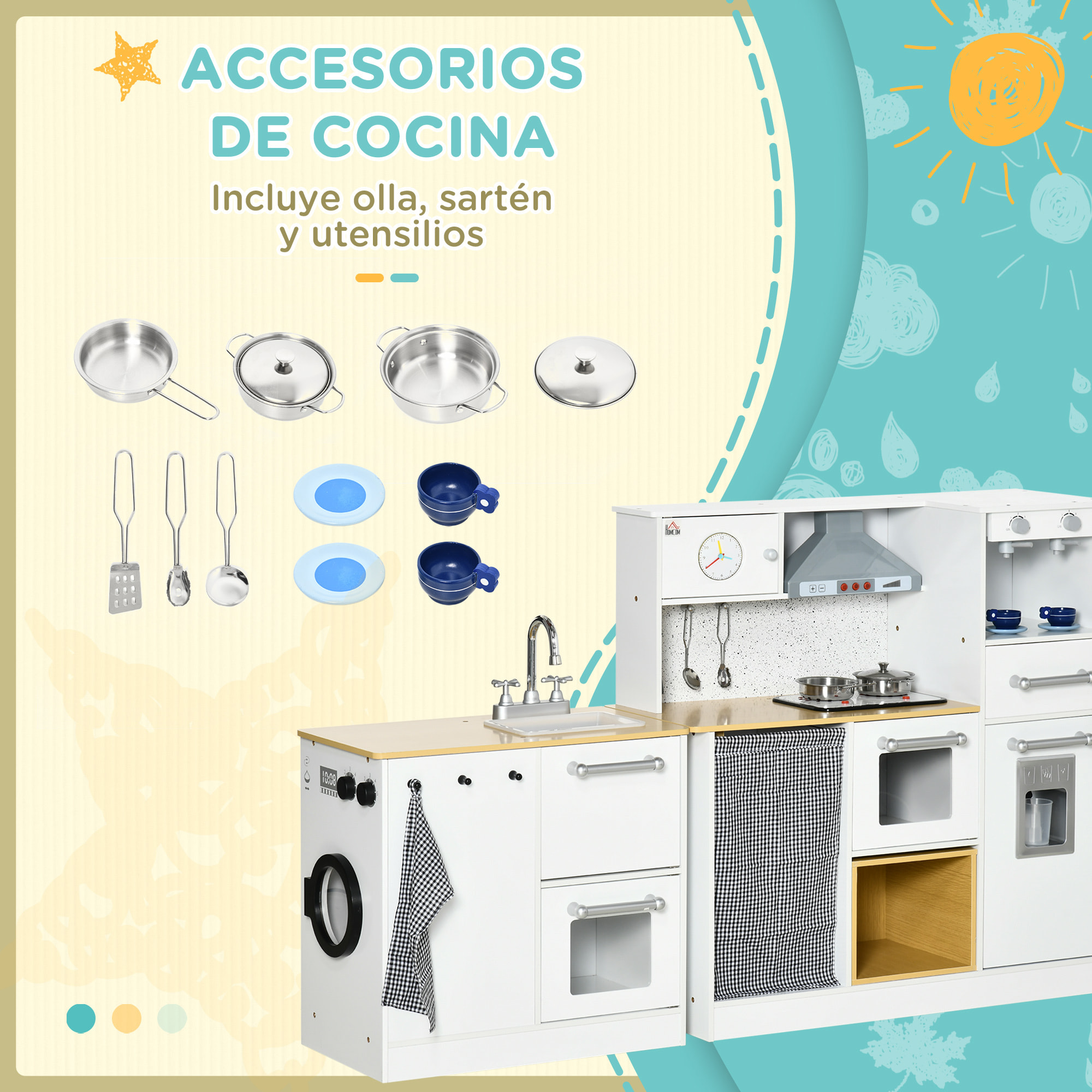 Cocina de Juguete de Madera para Niños de +3 Años con Luz Sonidos 78,5x29x81 cm