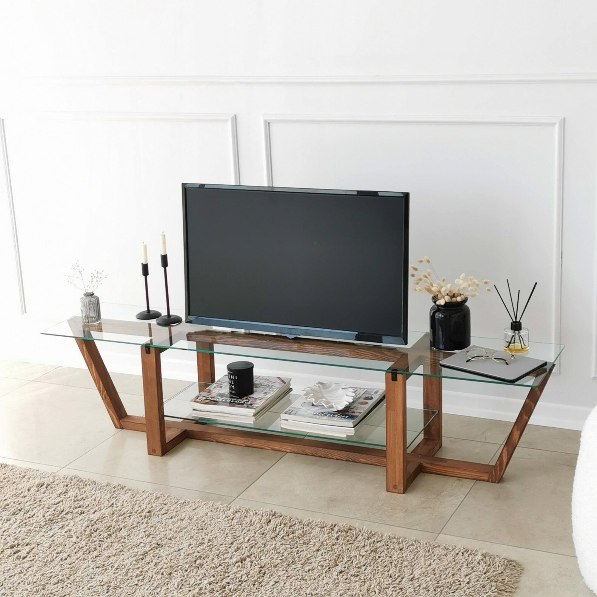 Mobile porta TV Dmatturr, Credenza da soggiorno, Armadio basso per TV, Base parete attrezzata, 158x35h35 cm, Noce