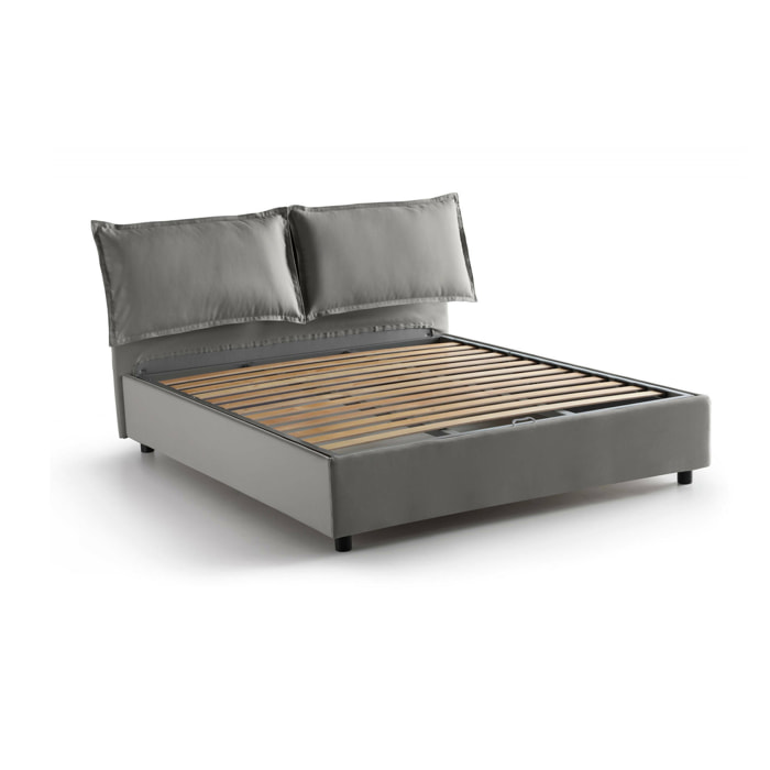 Letto matrimoniale Anjin, Letto contenitore con rivestimento in tessuto, 100% Made in Italy, Apertura frontale, adatto per materasso Cm 160x190, Grigio