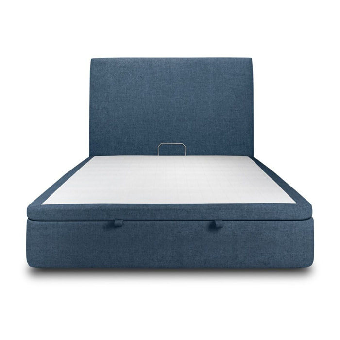 Lit avec sommier et tête de lit lisse - Toile nattée au style contemporain - Adapté à tous les matelas, montage rapide - Design épuré - Hauteur Totale : 39 cm