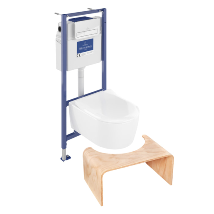 Pack WC suspendu sans bride Avento + Bâti support ViConnect Pro + abattant frein de chute + plaque chromée  + Tabouret bois