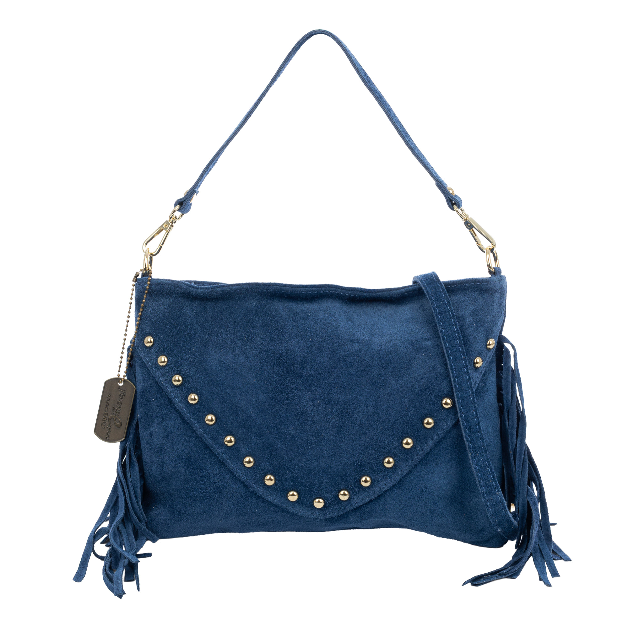 Bellegra Bolso de hombro Mujer. Piel auténtica Gamuza con detalles metálicos.