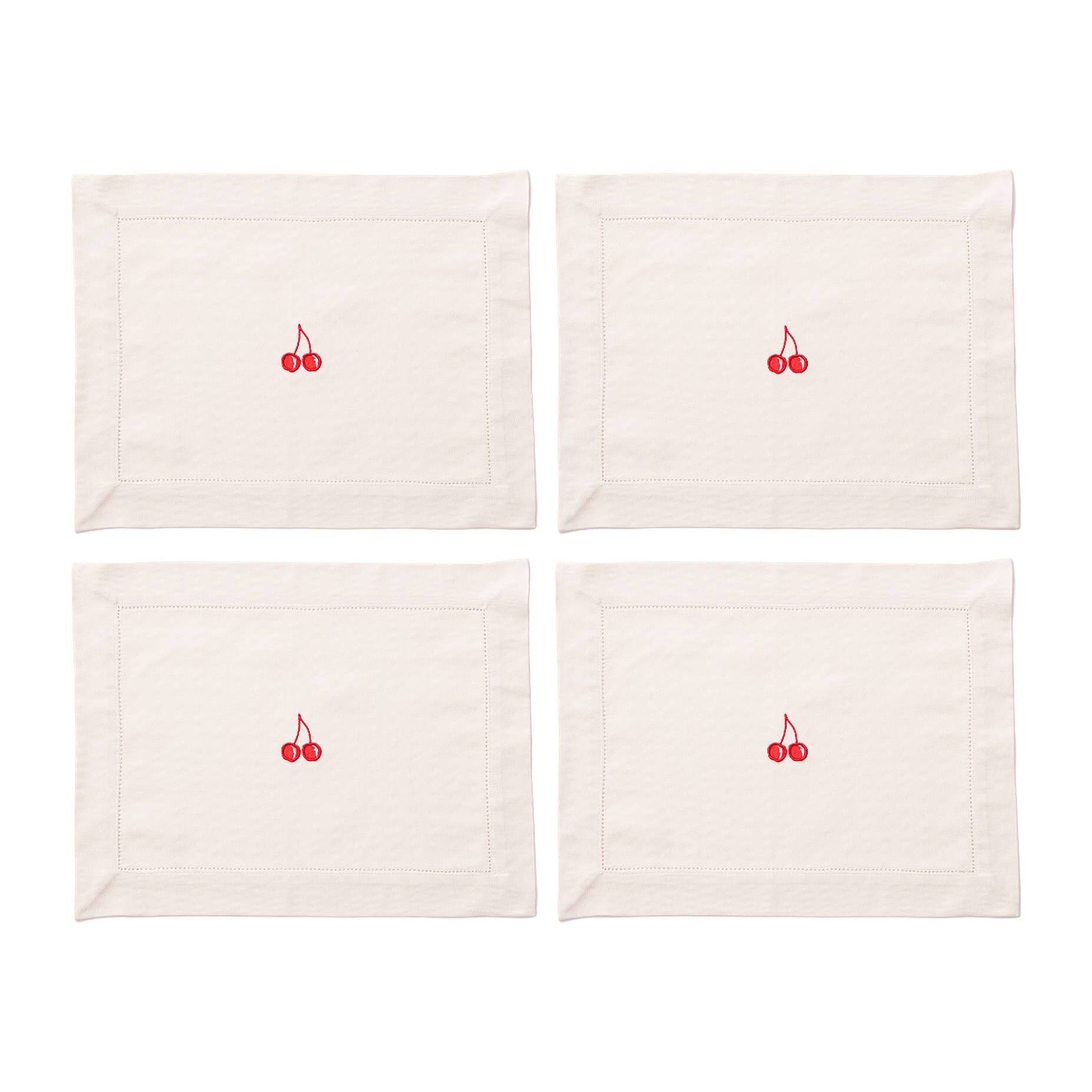 Juego de 4 manteles individuales 45x35cm 180gsm en algodón crema con cereza roja benetton