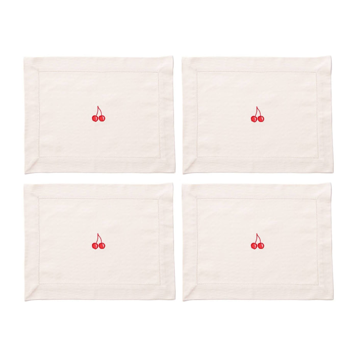 Juego de 4 manteles individuales 45x35cm 180gsm en algodón crema con cereza roja benetton