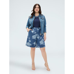 Fiorella Rubino - Bermudas de denim con estampado foliage delavé - Azul