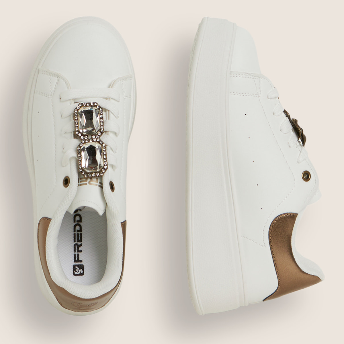 Sneakers Donna Platform in Similpelle con Dettagli Strass