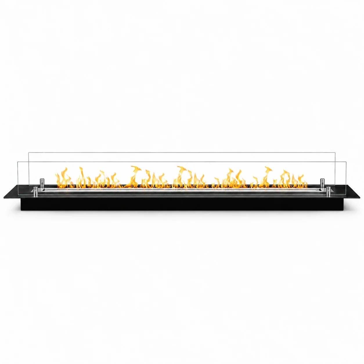 Bruciatore Per Camino A Bioetanolo 119x21x19,4 cm Da Incasso 2lt con Vetri in Cristallo e Acciaio Inox
