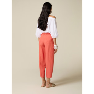 Oltre - Pantalones cropped de mezcla de lino - Naranja sol