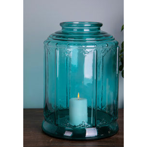 Vaso Porta Candela In Vetro. Altezza 36 Cm - Pezzi 1 - 26X36X26cm - Colore: Blu - Bianchi Dino - Decori Casa E Complementi