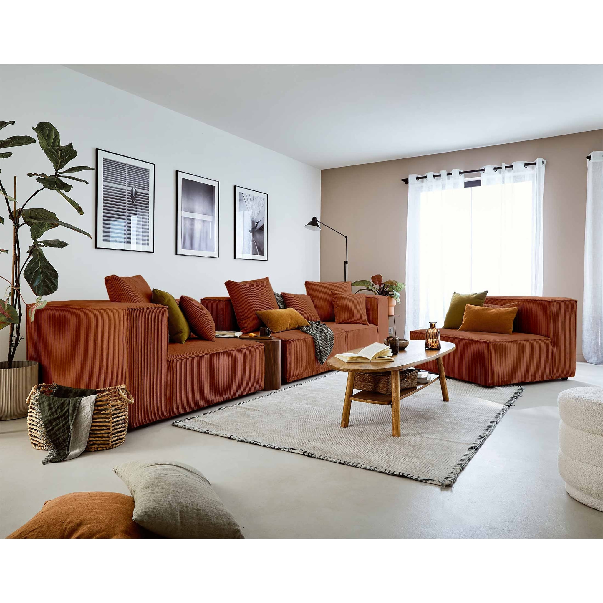 Colombine - module d'assise - en velours côtelé - Terracotta