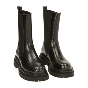 Chelsea boots neri stampa vipera, tacco 5 cm