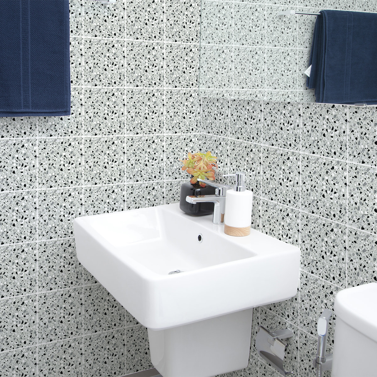 Stickers muraux - Sticker Mural Carrelage adhésif Cuisine Salle de Bain - 60 STICKERS CARREAUX DE CIMENT TERRAZZO VITO
