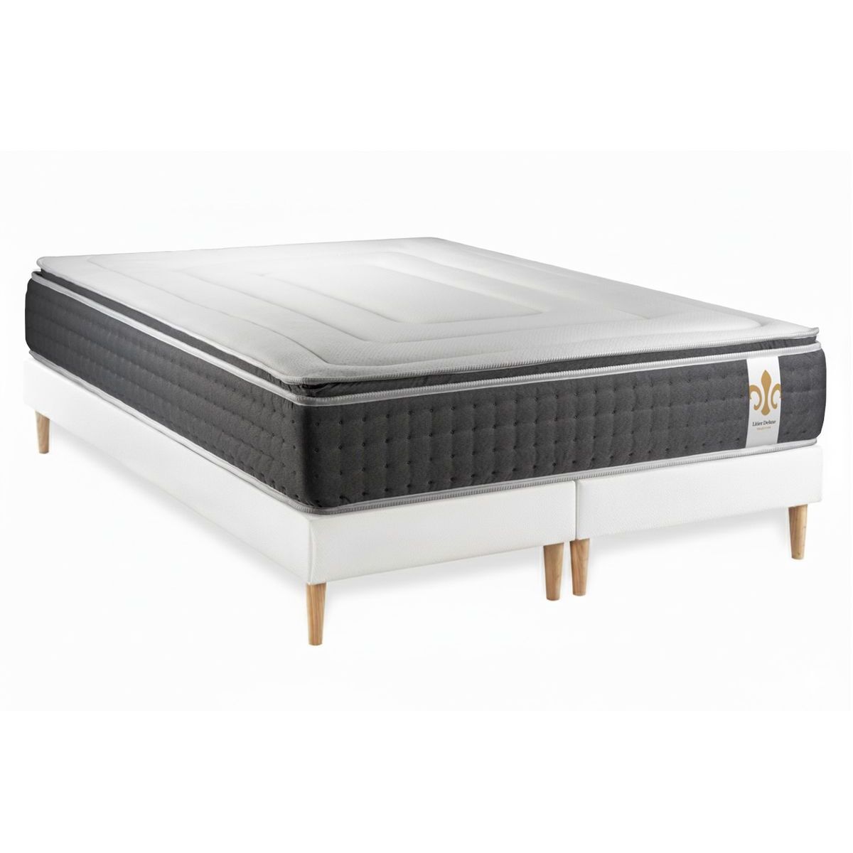 Ensemble Matelas Vingt-Six PLUS - 26cm - Ressorts ensachés et mémoire de forme - Effet nuage - Sommier Tapissier Blanc