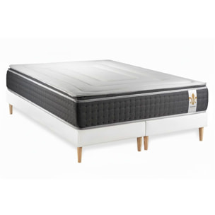 Ensemble Matelas Vingt-Six PLUS - 26cm - Ressorts ensachés et mémoire de forme - Effet nuage - Sommier Tapissier Blanc