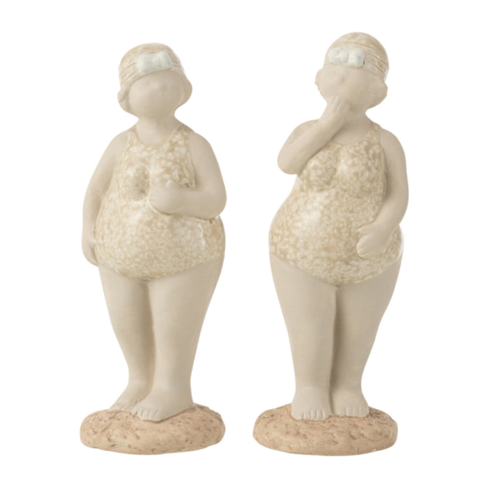J-Line décoration Baigneuse Maillot De Bain Debout - céramique - beige - small - 2 pcs