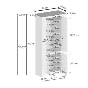 Scarpiera Dcicerell, Porta scarpe salvaspazio a 4 ante, Armadio multifunzione da ingresso, 84x42h200 cm, Bianco e Rovere