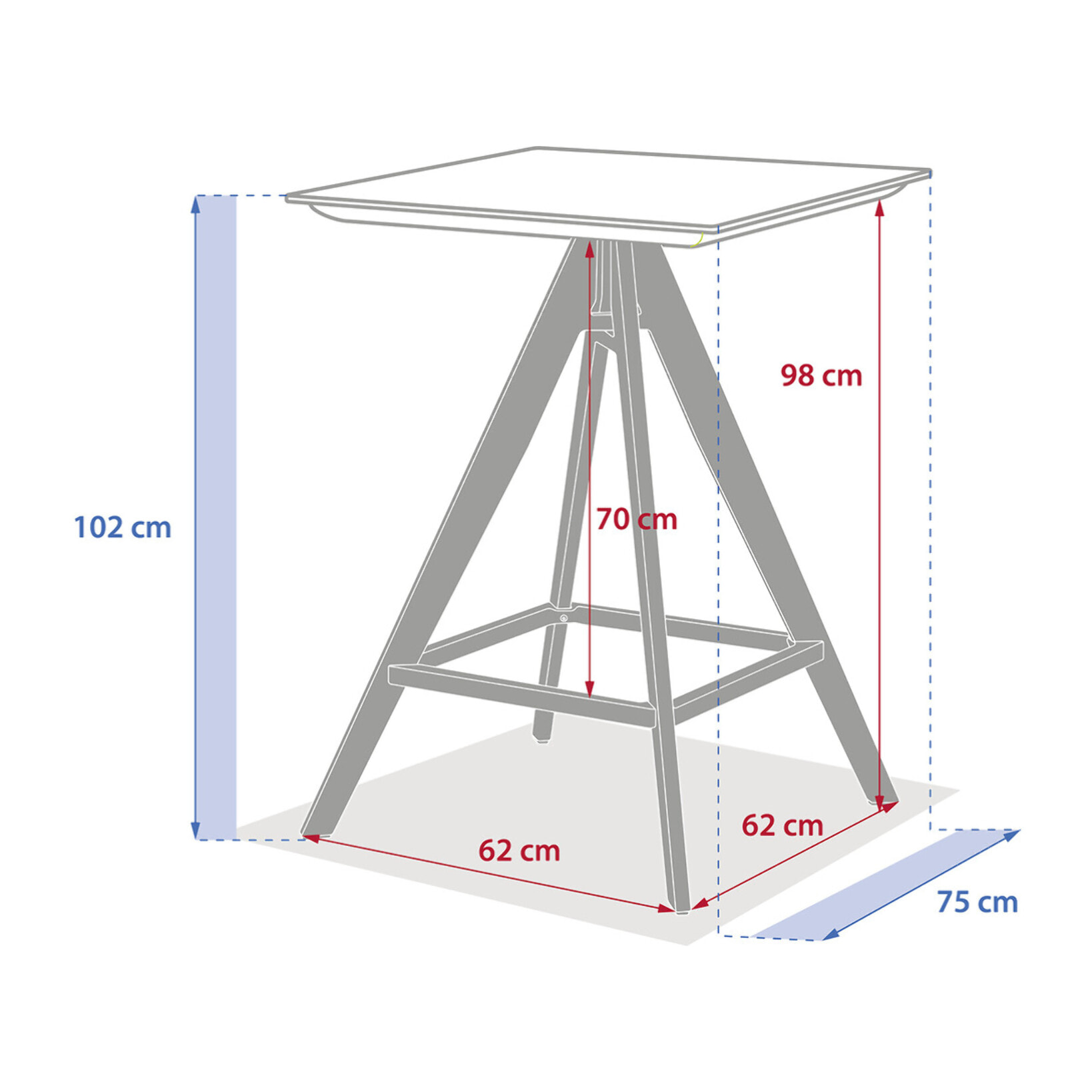 Table haute de jardin carrée "Terzano" vanille & argile 2 places en aluminium