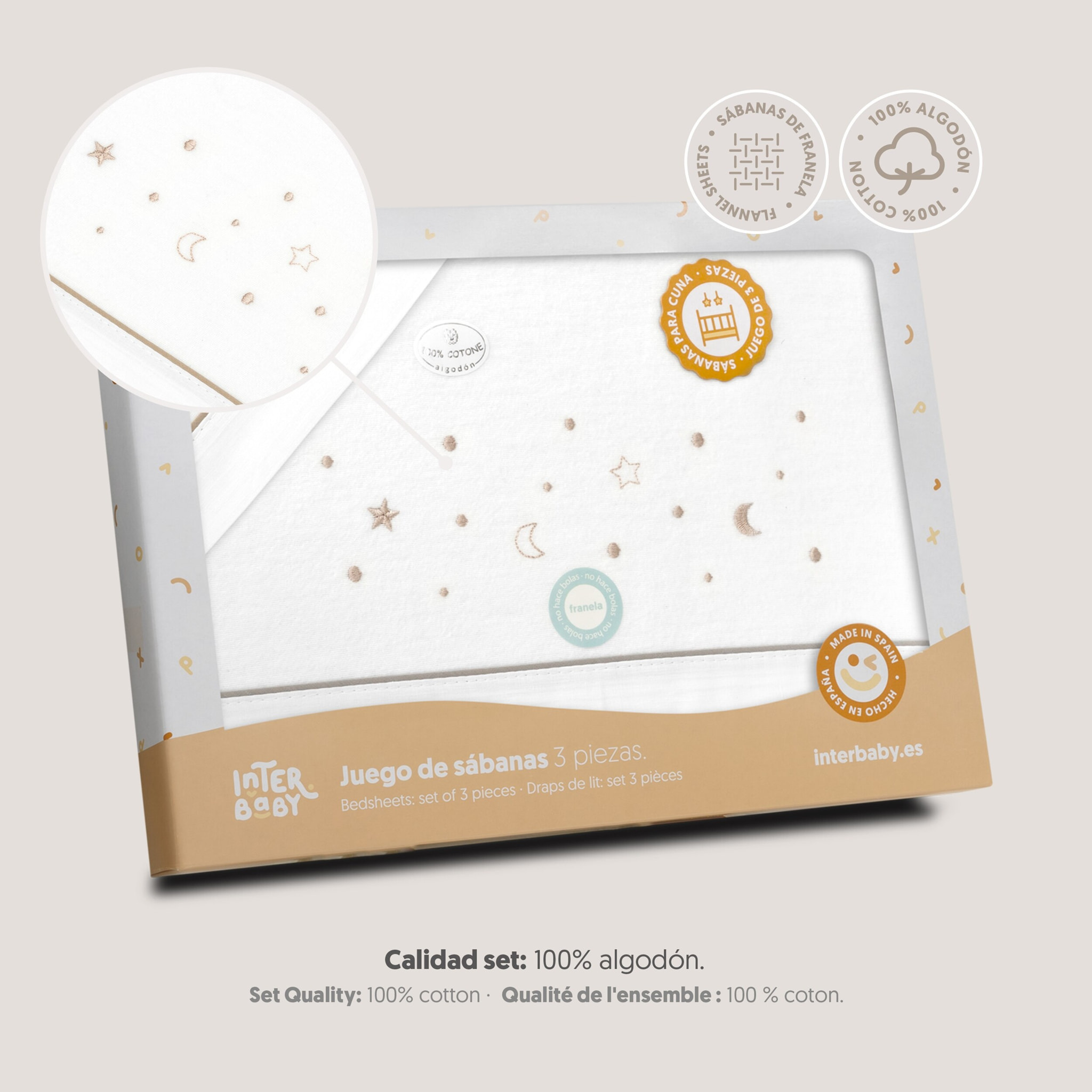 Juego de Sábanas de Cuna Franela Estrellas Luna