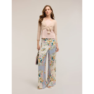 Motivi - Pantalones palazzo de raso con estampado - Blanco