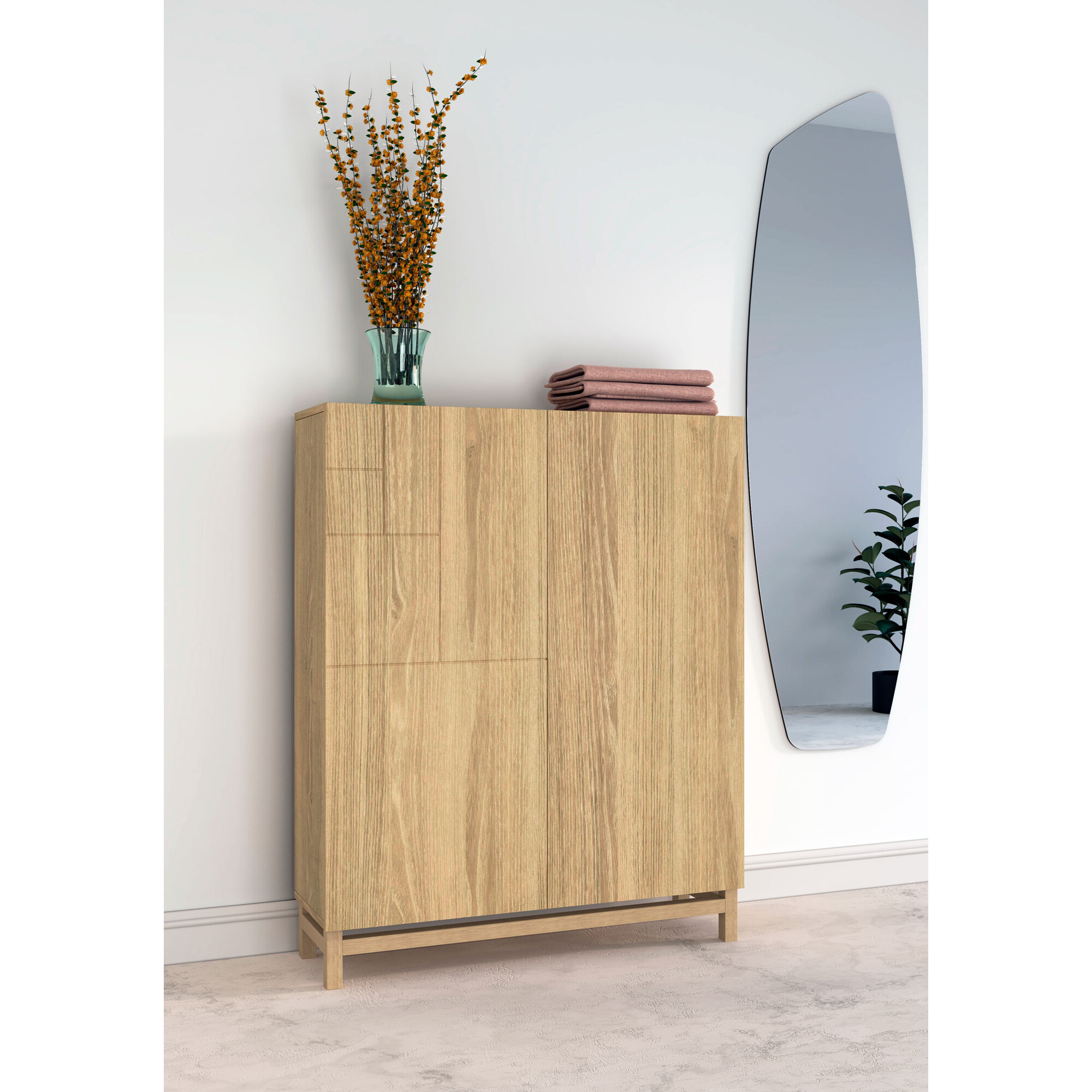 Zapatero melamina Volda roble dorado 112x90x27 cm