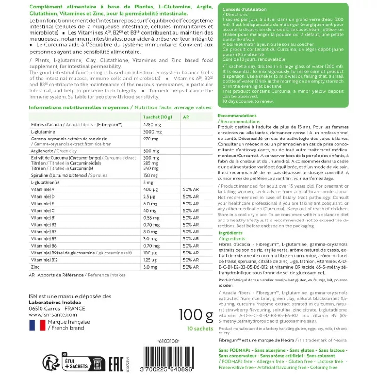 Ineldea Santé Naturelle - Permea-Regen - Préserve la Santé de l'Intestin - A Base de Plantes, Vitamines et Minéraux - Arôme Fruits Rouges - 10 Sachets