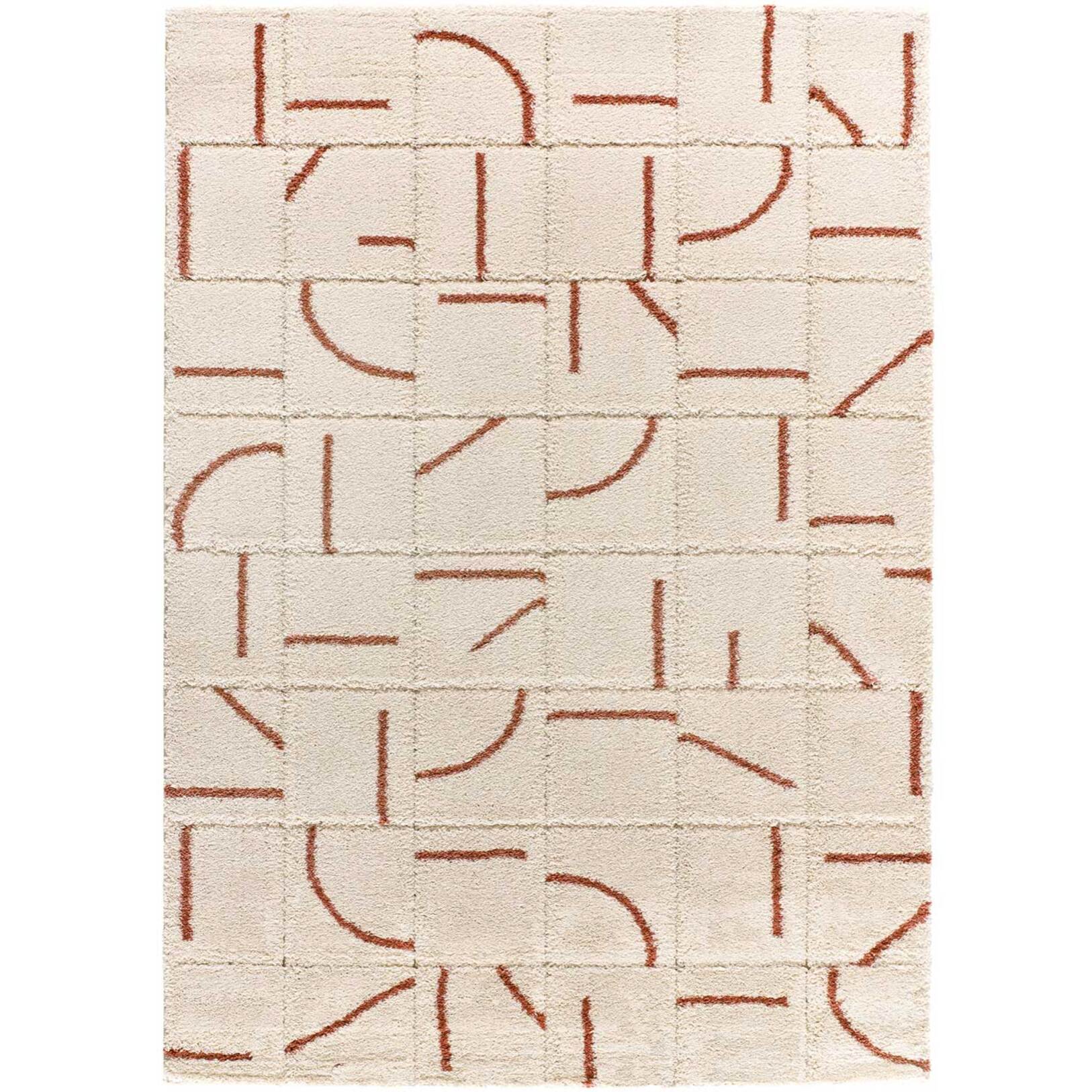 BRENDA Alfombra shaggy geométrica con relieve blanco y motivos caldera, varias medidas disponibles