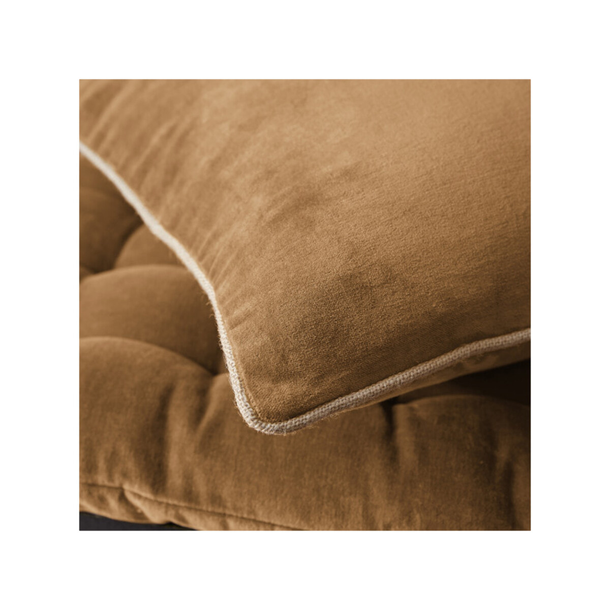Coussin 45 x 45 cm en velours de coton et passepoil en jute - CESAR