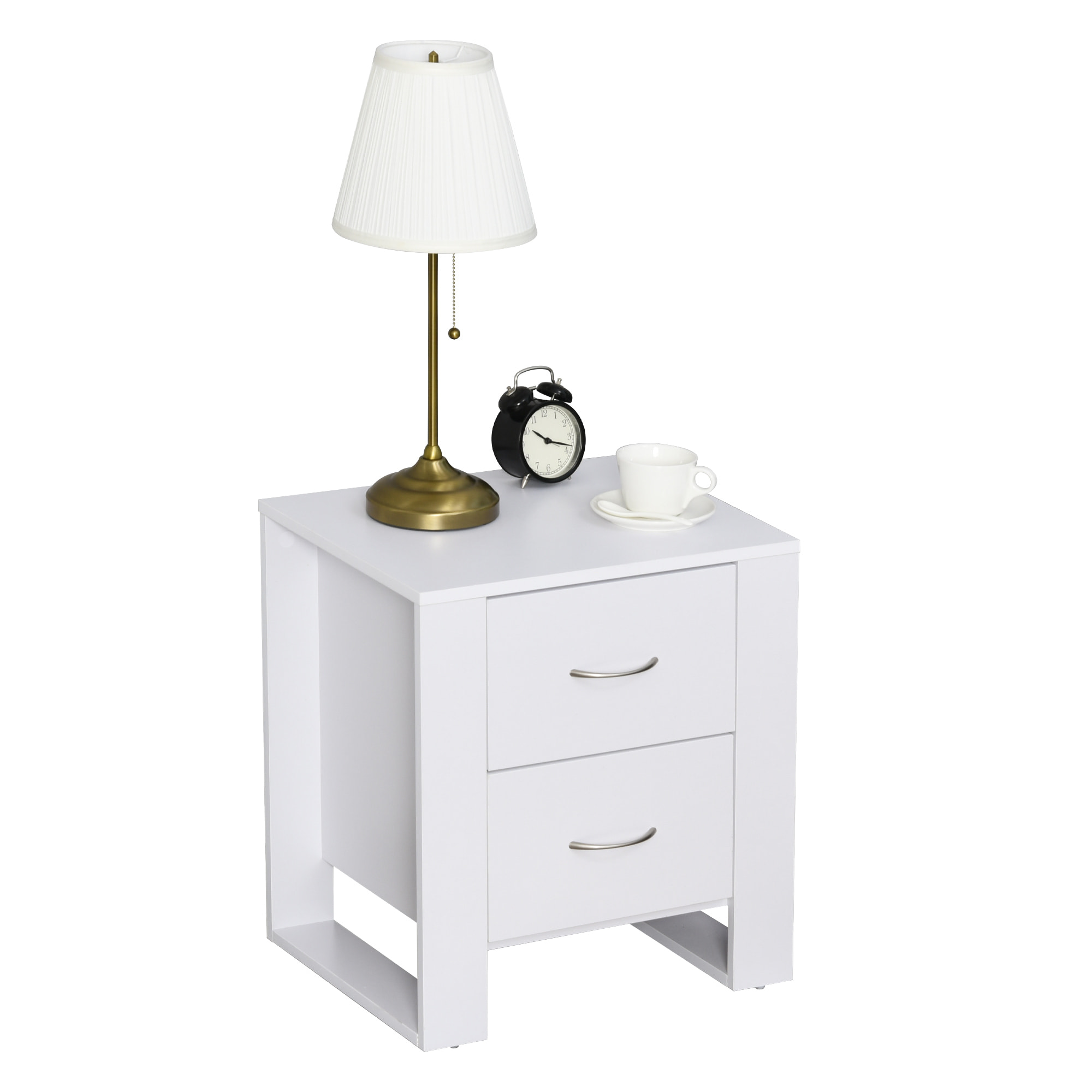 Table de Chevet Table de Nuit 2 Tiroirs Design Contemporain Dim. 48L x 39l x 54H cm Panneaux de Particules Blanc