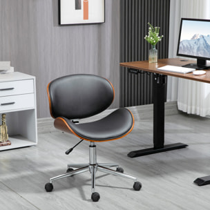 Vinsetto Silla de Oficina con Ruedas, Silla de Escritorio Tapizada en PU con Asiento Ancho y Curvado de Madera, Respaldo Acolchado, Altura Ajustable, Diseño sin Brazos, para Casa, Oficina, Negro