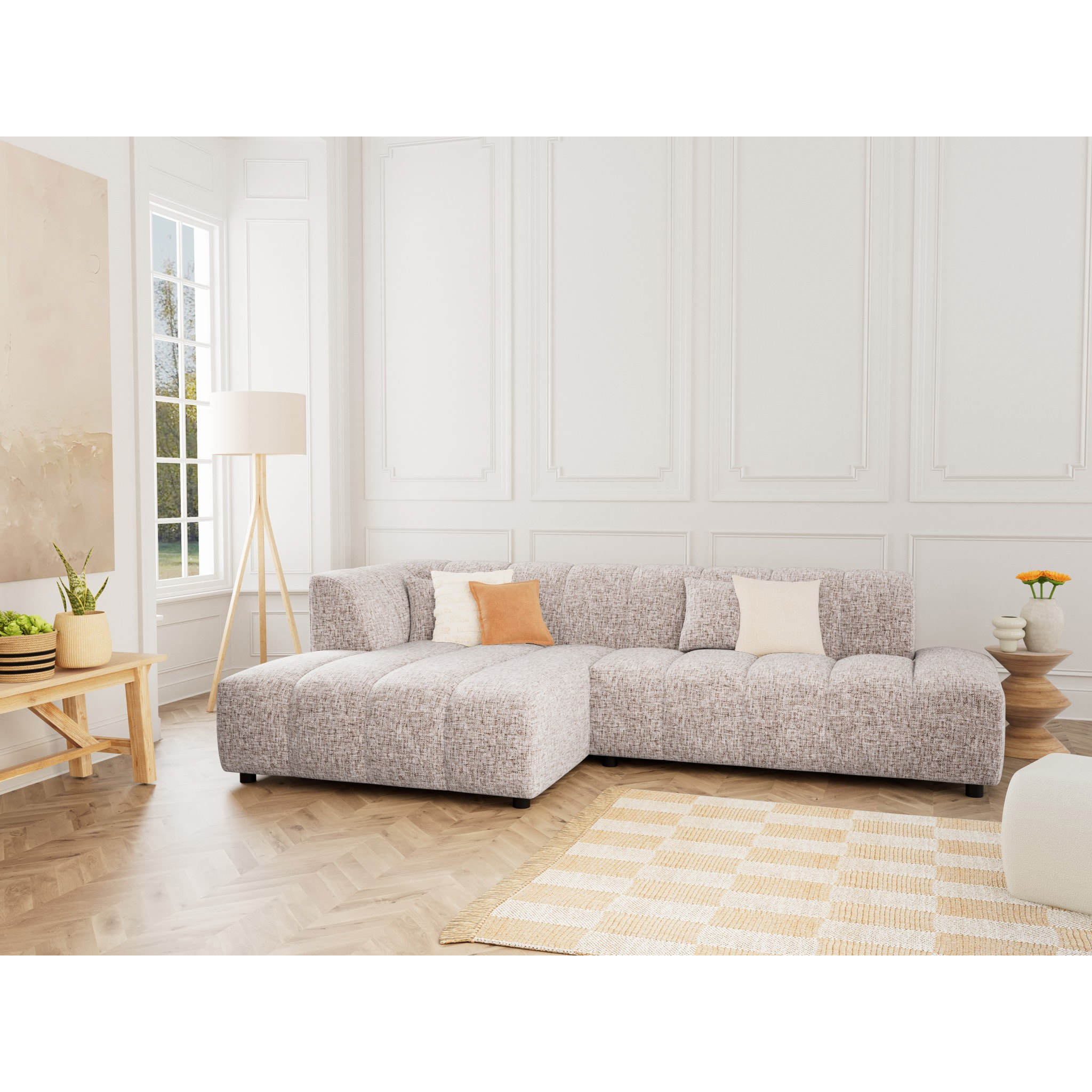 Curtis - canapé d'angle gauche 4 places sans accoudoir en tissu texturé - Taupe