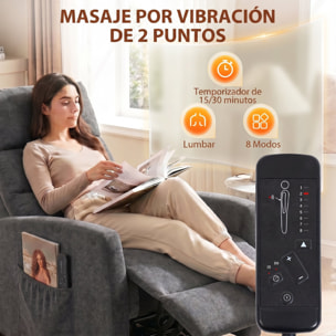 Sillón de Masaje, Sillón Relax Reclinable 160° con Mando a Distancia, Reposapiés, 2 Zonas de Masaje, Respaldo Alto, Asiento de Muelles, Bolsillos, Tapizado en Chenilla, 66x91x108 cm Gris Oscuro