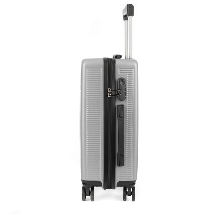 DAM Set di 3 valigie Trolley, realizzate in materiale leggero ABS ad alta resistenza. Chiusura numerica e 4 ruote doppie estraibili e girevoli a 360°. 50x29x76 Cm. Colore: Grigio Chiaro