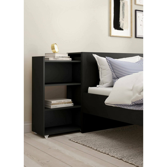 Comodino Arnaboldi, Comò basso, Tavolino da notte, Mensola da letto, 145x26 h80 cm, Nero
