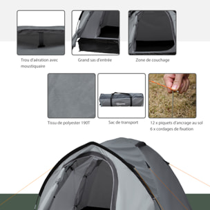 Tente de camping 2-3 personnes montage facile 2 portes fenêtres dim. 3,25L x 1,83l x 1,3H m fibre verre polyester PE gris