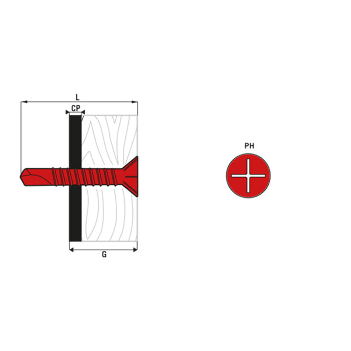 Vis autoperceuse à ailettes tête fraisée SCELL-IT - Cruciforme - 4.8 x 50 mm - Boîte de 250 - TFAC48050