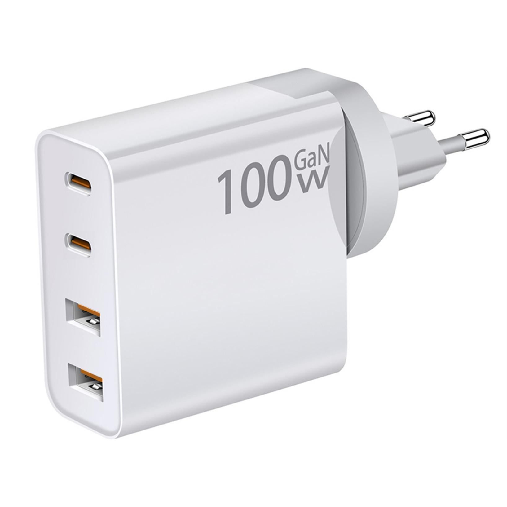 DAM Cargador USB con salida PD100W + PD30 + doble QC3.0 18W. Enchufe US/EU. 6x3x6,5 Cm. Color: Blanco