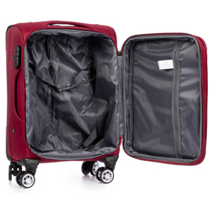 Set di 3 valigie Trolley espandibili in tessuto, semi-rigide. Chiusura numerica, 4 ruote girevoli a 360°.