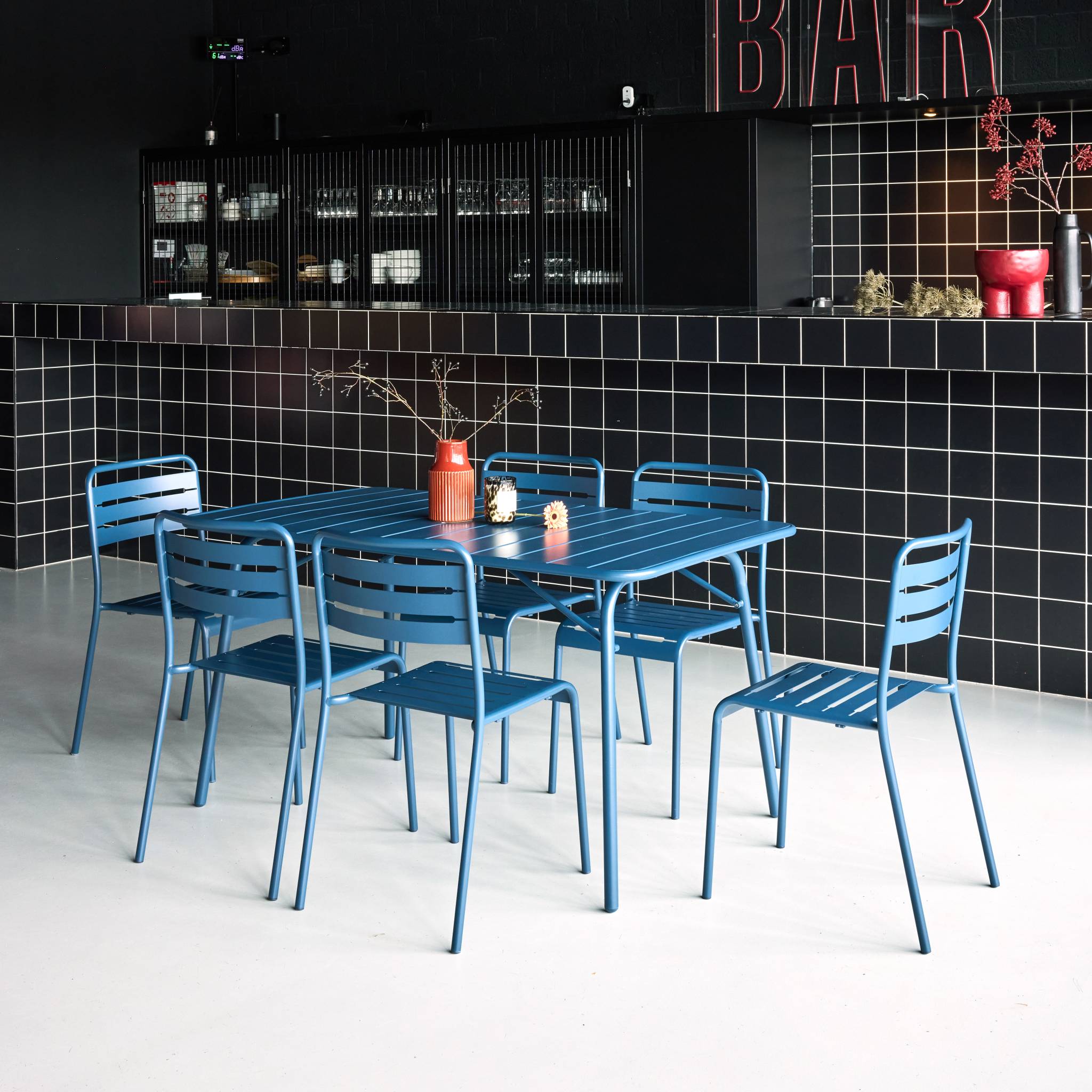 Table de jardin pliante métal + 6 assises AMÉLIA