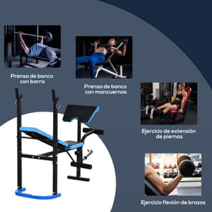 Banco de Musculación Multifuncional Banco de Pesas con Soporte para Barra y Respaldo Ajustable para Entrenamiento Completos de Cuerpo en Casa Gimnasio Negro y Azul